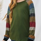 Green Striped Color Block Girl's Long Sleeve Top