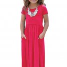 Rosy Short Sleeve Pocket Design Girls Maxi Dress