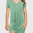 Green Little Girls' V Neck T Shirt Mini Dress with Twist Hem