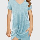 Sky Blue Little Girls' V Neck T Shirt Mini Dress with Twist Hem
