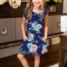Blue Little Girls' Ruffle Sleeve Floral Dress with Pockets
