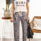MAMA Leopard Print Short Sleeve Top and Pants Lounge Set