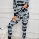 Pattern Print Long Sleeve Top and Skinny Pants Home Suit