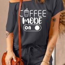 Gray COFFEE MODE Graphic Print T Shirt and Shorts Lounge Set