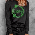 Black Lucky Clover Sequin Print Top and Shorts Loungewear