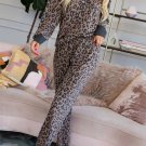 Brown Leopard Printed Button Lounge Set