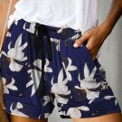 Blue Floral Print Drawstring Casual Elastic Waist Pocketed Shorts