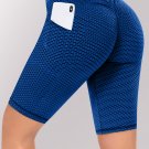 Blue Side Pockets Ruched Butt Lifting Yoga Shorts