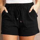 Black Drawstring Elastic Waist Pocketed Shorts