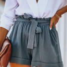 Gray Cotton Pocketed Paper Bag Waist Shorts