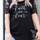 Black Faith Over Fear Lace Sleeve Plus Size Top