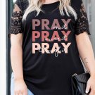 Black Pray On It Lace Sleeve Plus Size T Shirt