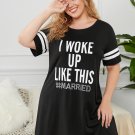 Black Graphic Print Striped Short Sleeve Plus Size Sleep Dress