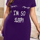 Purple Plus size LET ME SLEEP Graphic Print Black Nightwear Mini Dress