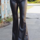Black Faux Leather High Waist Flare Pants