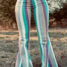 Multicolor Striped Frayed Edge Flare Jeans