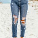 Blue Distressed Cropped Skinny Jeans