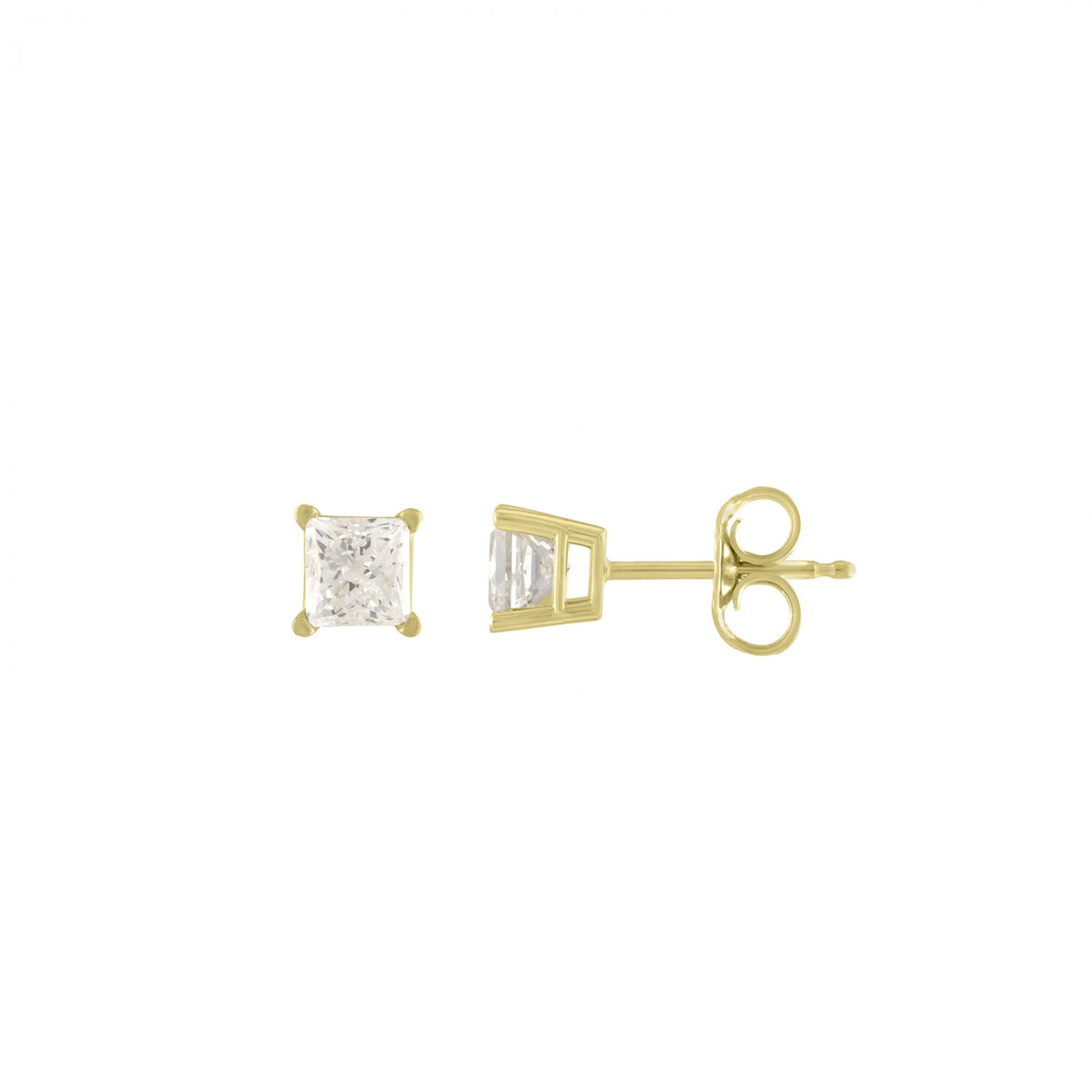 0.52Ct Princess Cut Natural Diamond Stud Earrings in 14K Yellow Gold