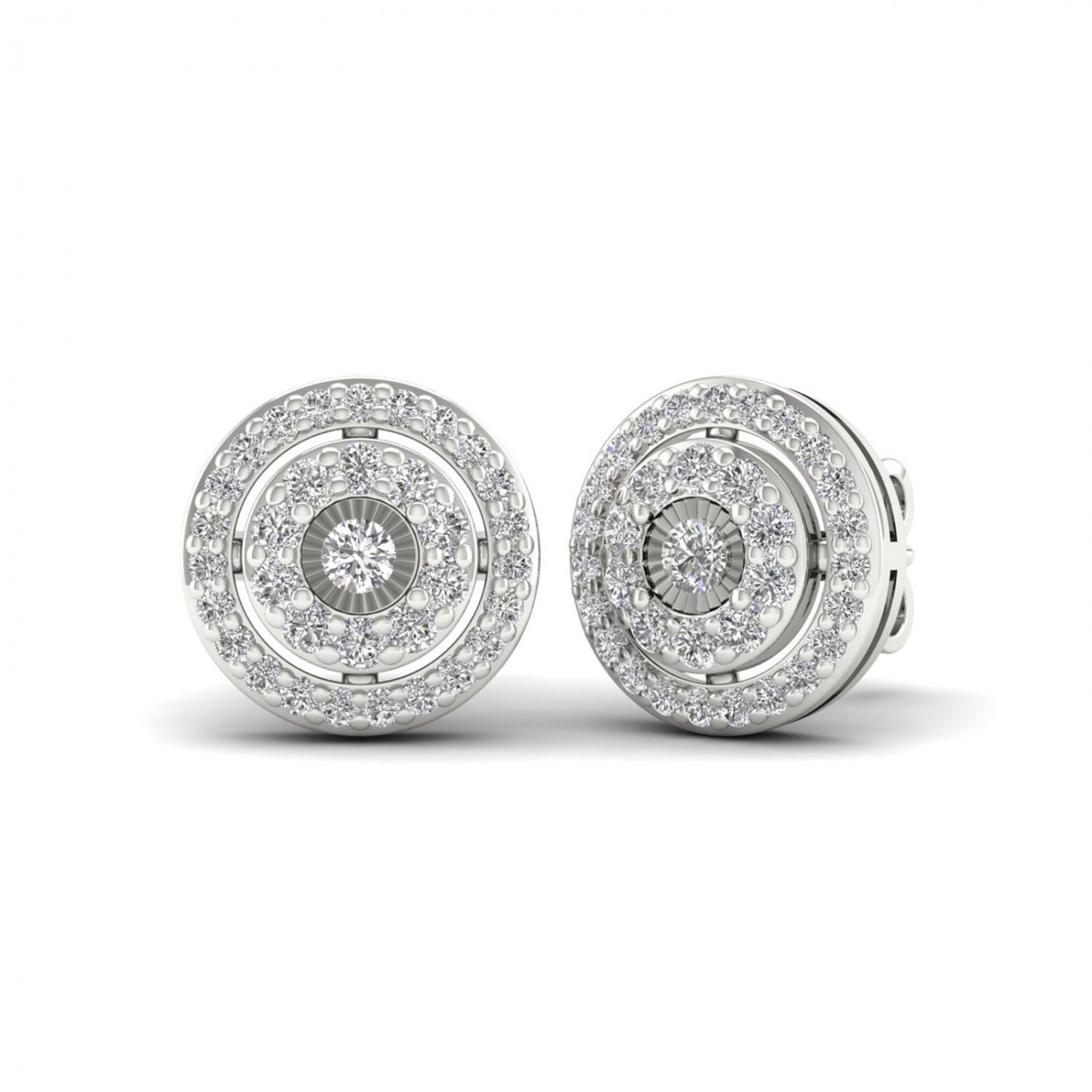 Sterling Silver 0.42ct TW Diamond Double Halo Stud Earrings