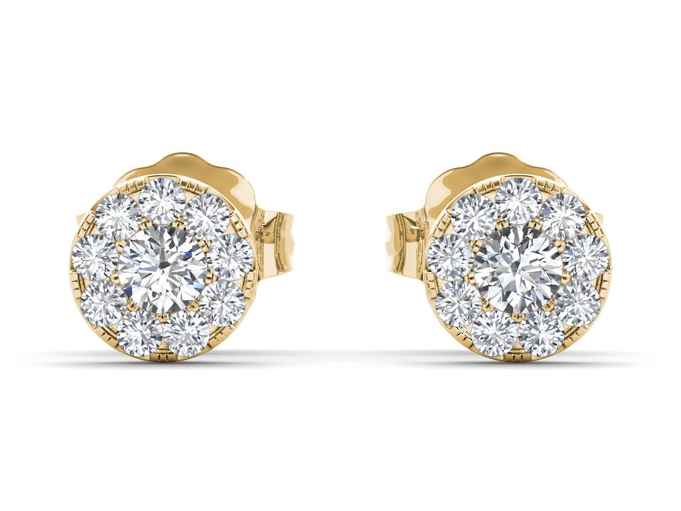 Natural 10k Yellow Gold 0.33 Ct Round Cut Diamond Stud Earrings HI I2 Pushbacks