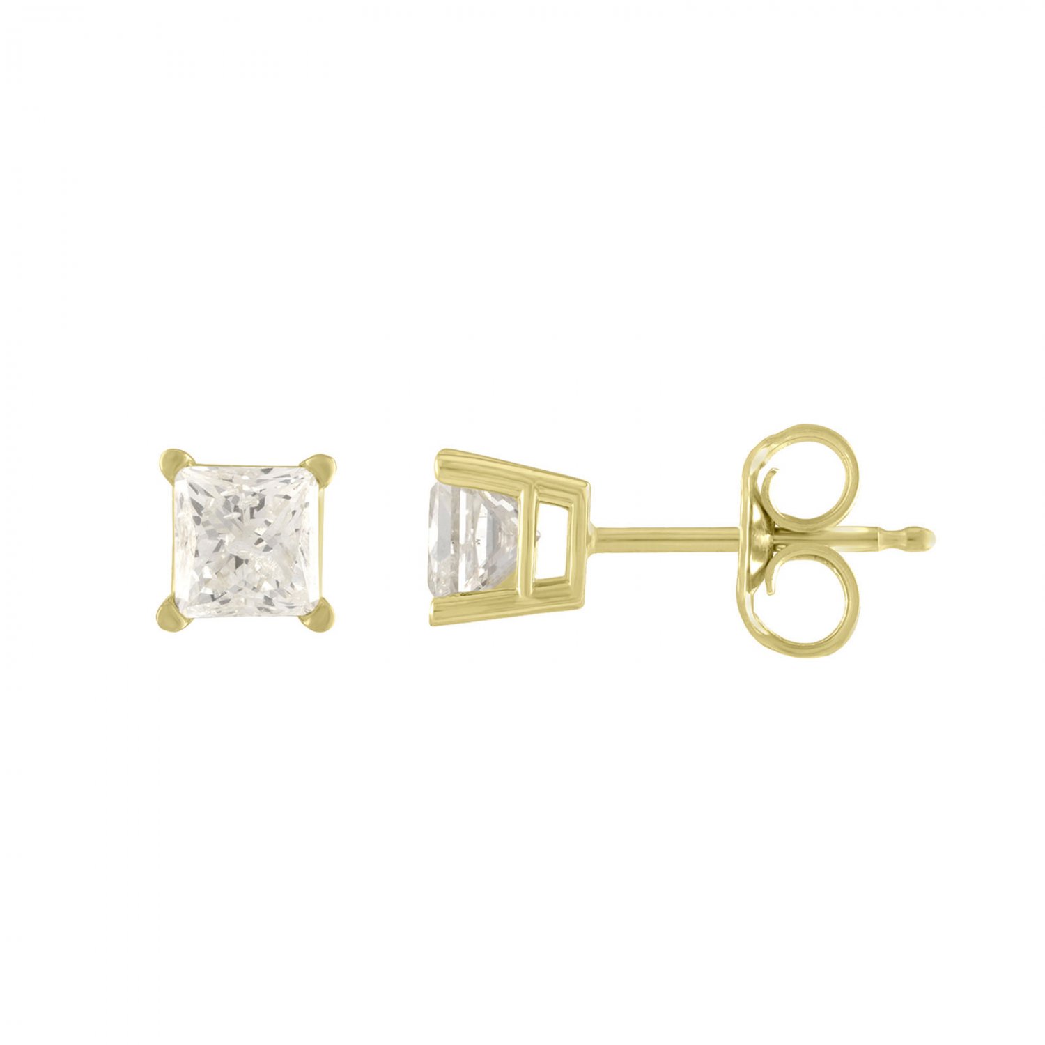 1.05Ct Princess Cut Natural Diamond Stud Earrings in 14K Yellow Gold