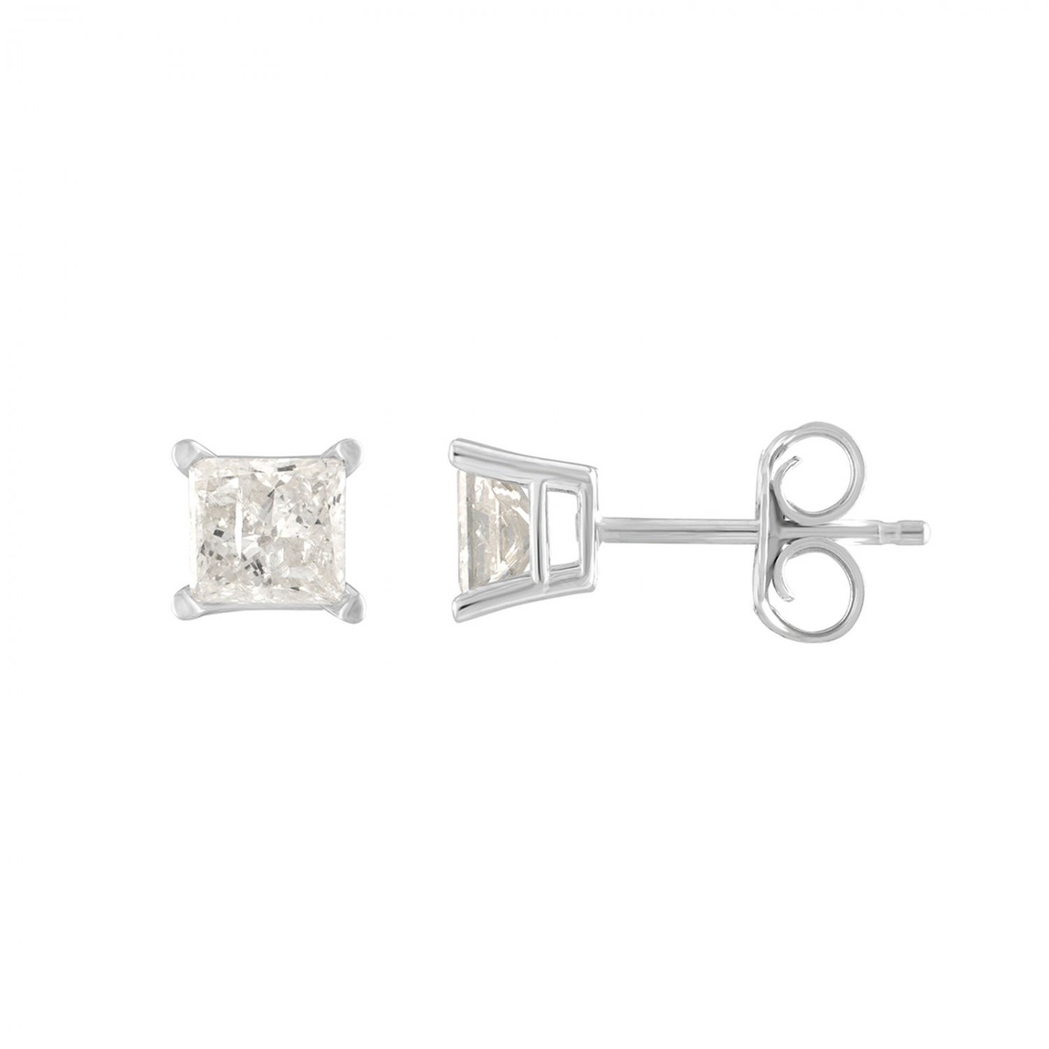 1.05Ct Princess Cut Natural Diamond Stud Earrings in 14K White Gold