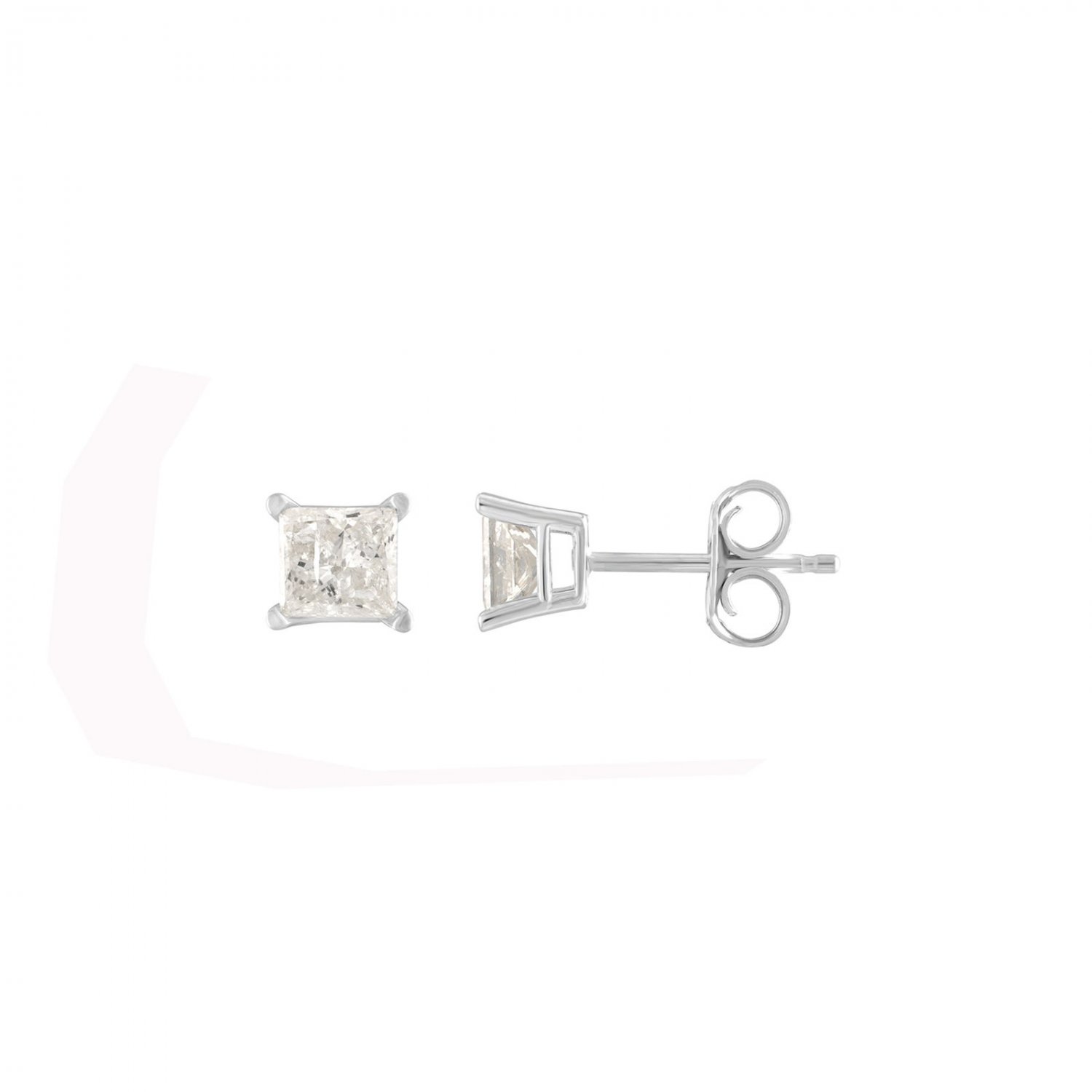 0.75Ct Princess Cut Natural Diamond Stud Earrings in 14K White Gold