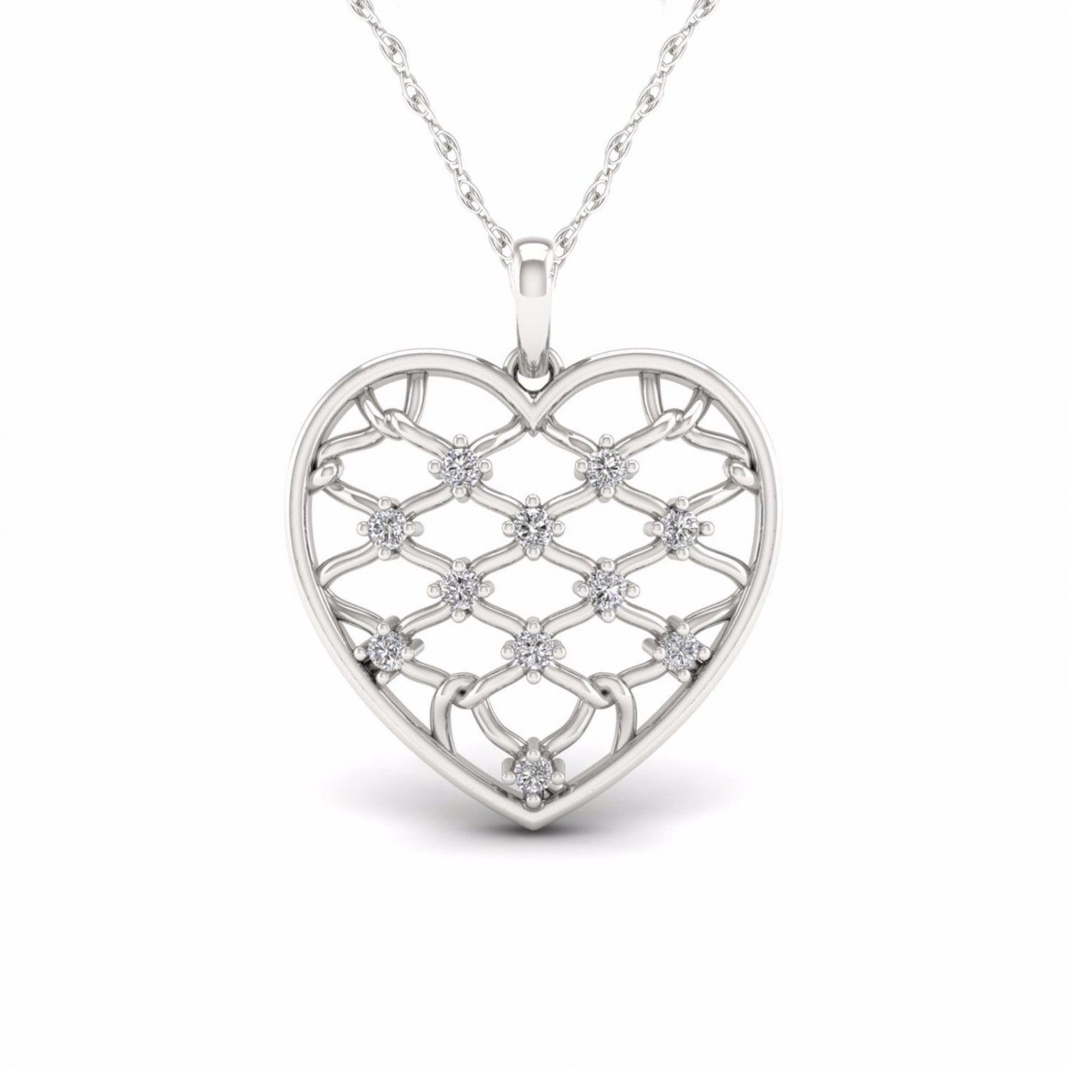 S925 Sterling Silver 0.22ct TDW Diamond Chain Link Fence Heart Necklace (H-I,I2)