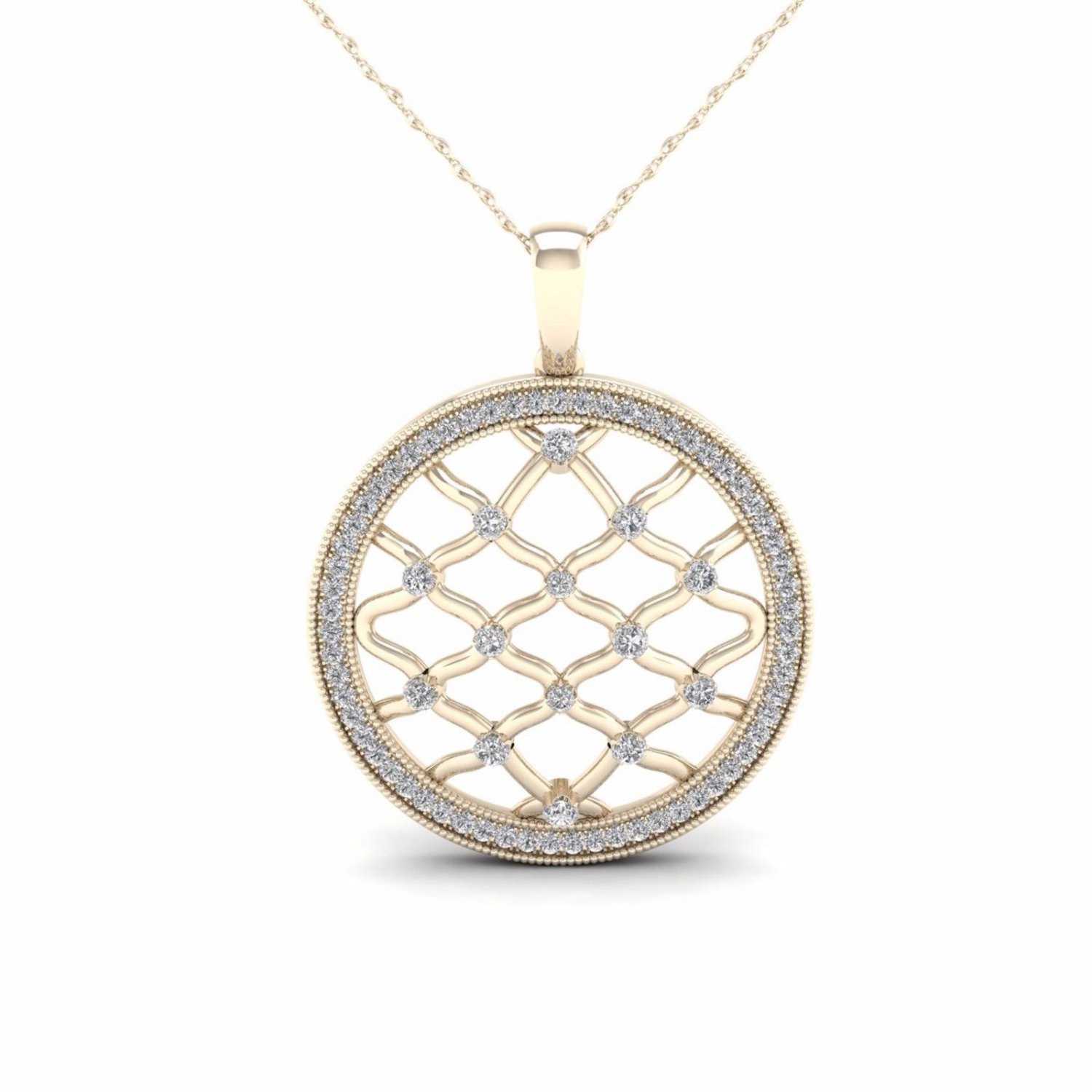 10K Yellow Gold 0.25ct TDW Diamond Round Shape Filigree Fashion Pendant Necklace