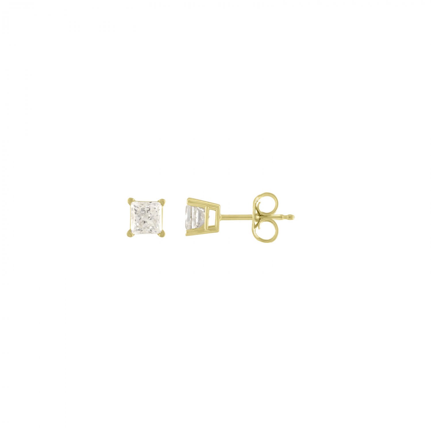 0.40Ct Princess Cut Natural Diamond Stud Earrings in 14K Yellow Gold
