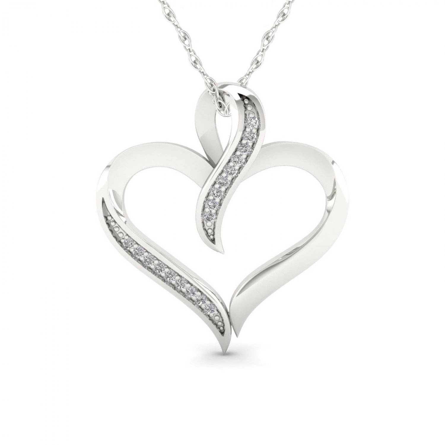 10K White Gold 0.05ct Round Cut Natural TDW Diamond Heart shape Pendant  I2