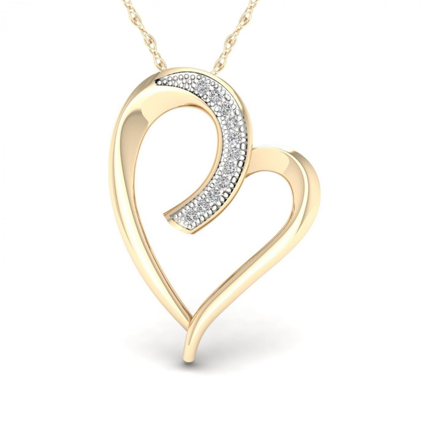 Real 10K Yellow Gold 0.04ct Round Cut TDW Diamond Heart shape Pendant (H-I I2)