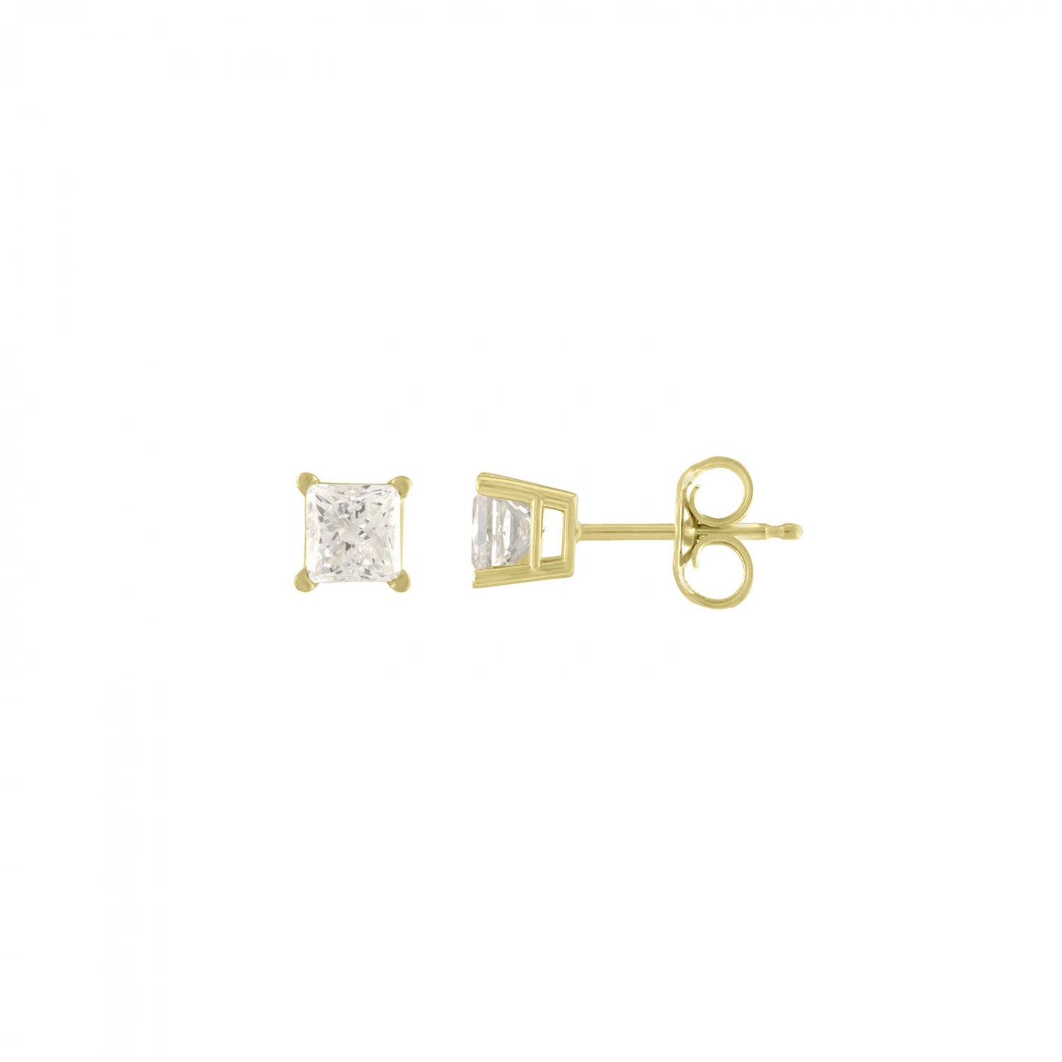 0.75Ct Princess Cut Natural Diamond Stud Earrings in 14K Yellow Gold