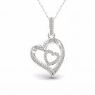925 Sterling Silver 0.15ct TDW Natural Diamond Heart in Heart Necklace (H-I,I2)
