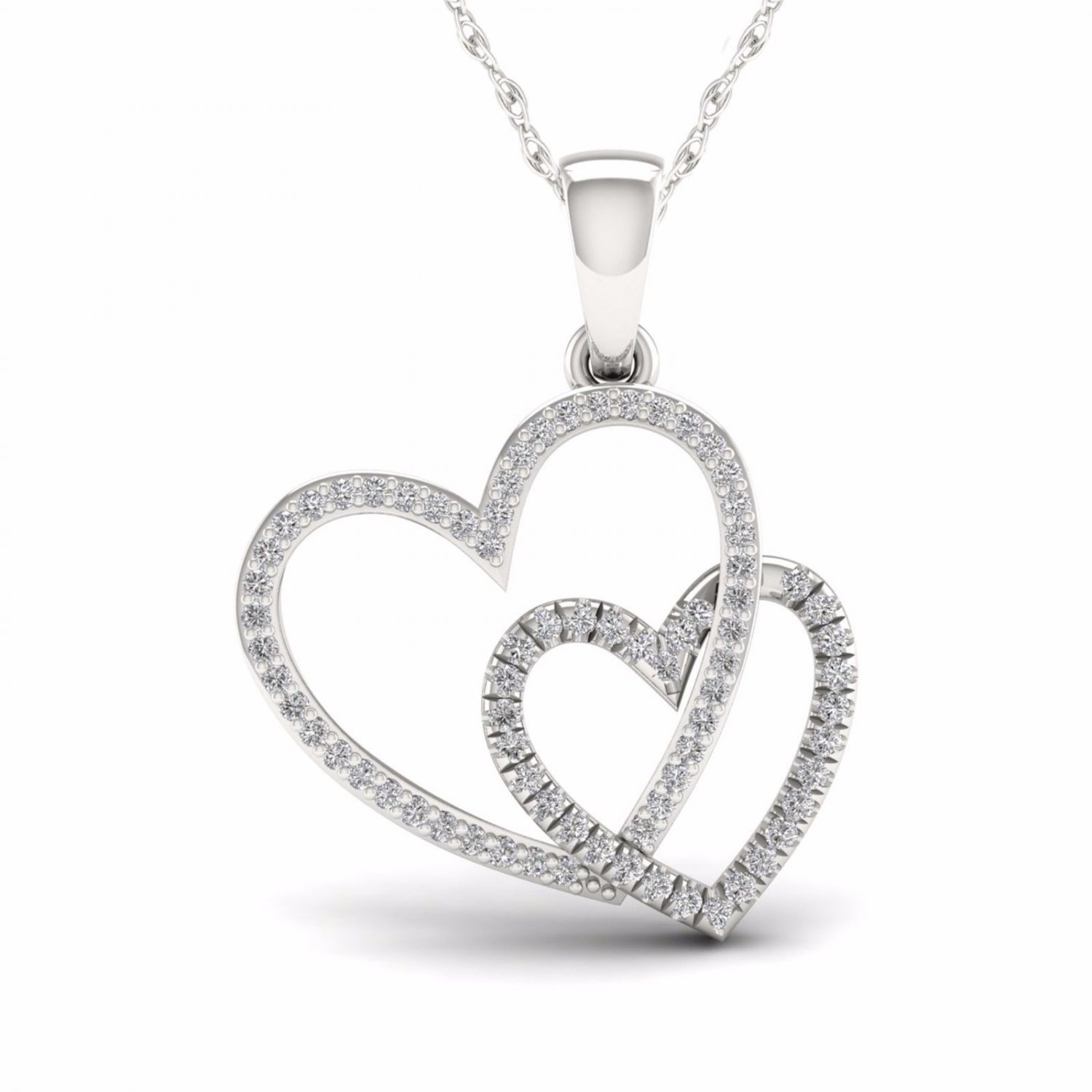 S925 Sterling Silver 0.20ct TDW Diamond Twin Heart Necklace (H-I, I2)