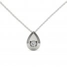 Solid 10K White Gold 0.018Ct Round Cut Dancing Diamond  Pendant Necklace