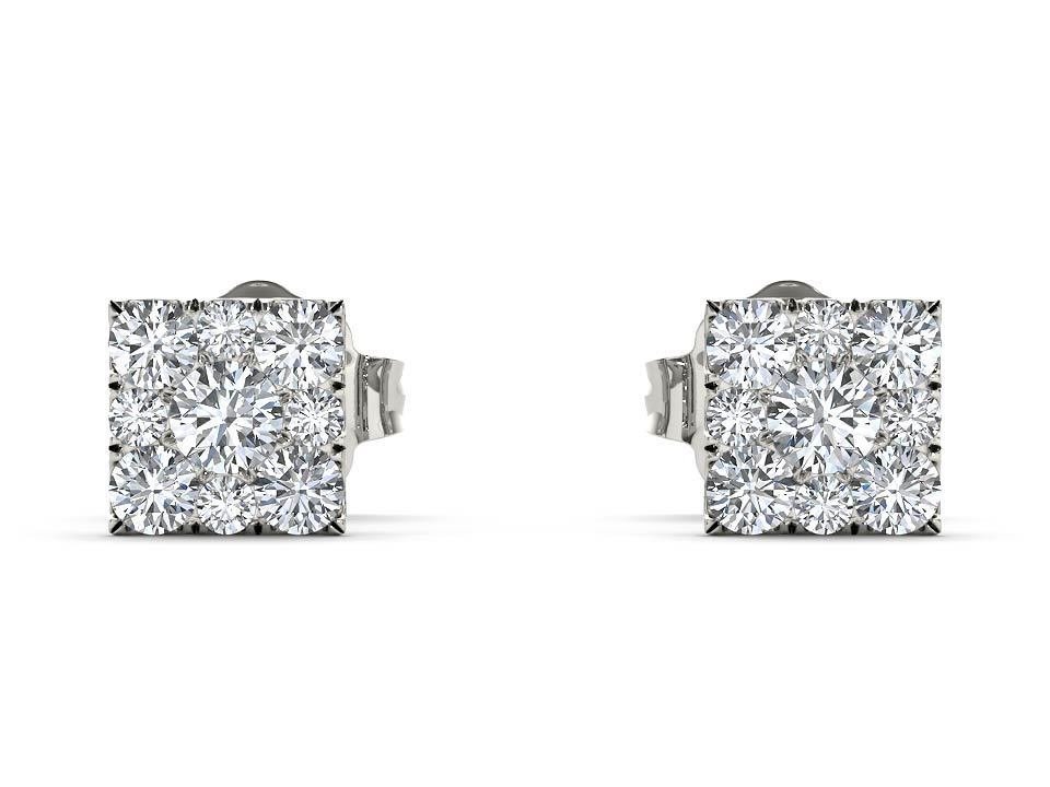 Genuine 925 Sterling Silver 0.20 Ct Round Cut Diamond  Square Earrings HI I2
