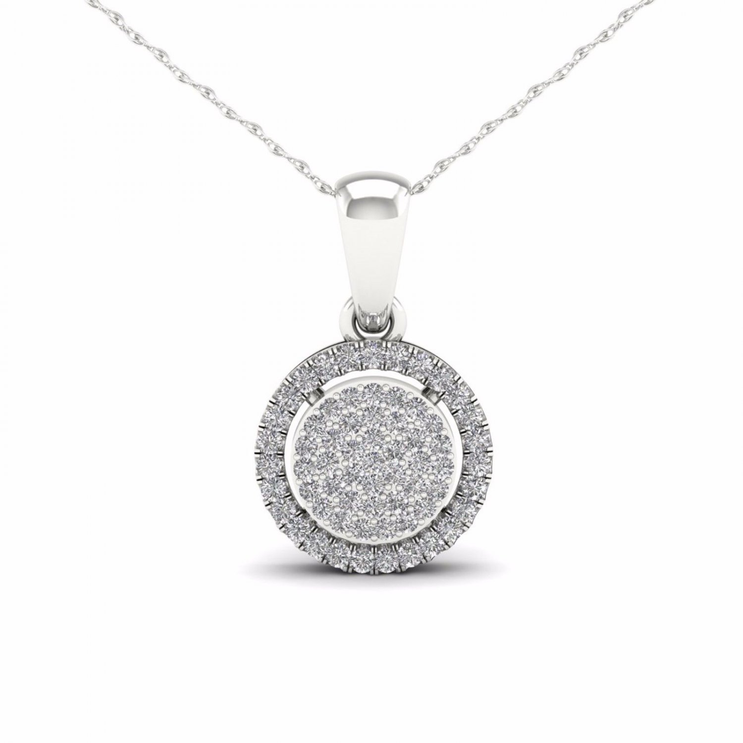10K White Gold 0.15ct TDW DiamondCluster Halo Pendant Necklace
