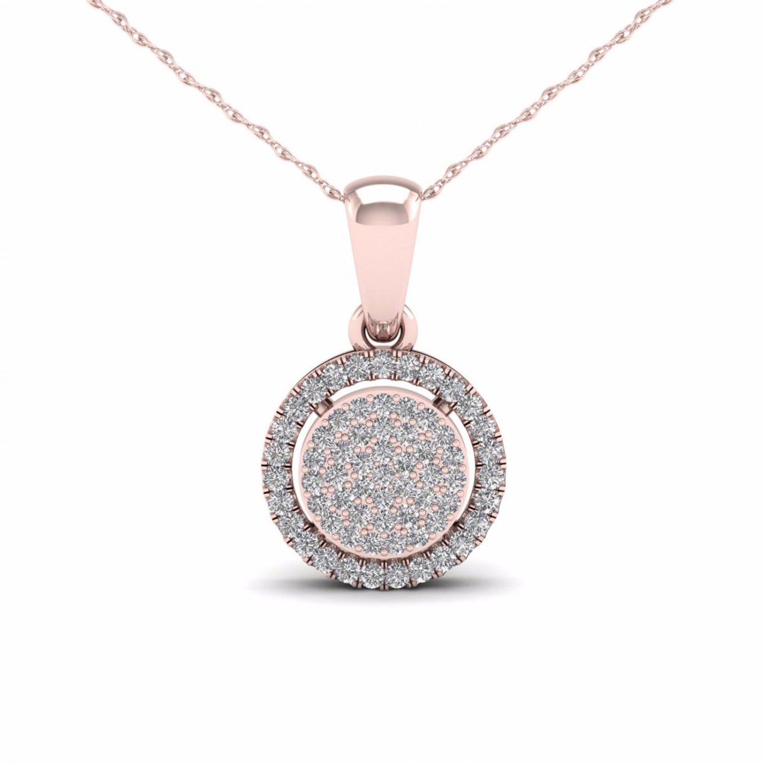 10K Rose Gold 0.15ct TDW DiamondCluster Halo Pendant Necklace