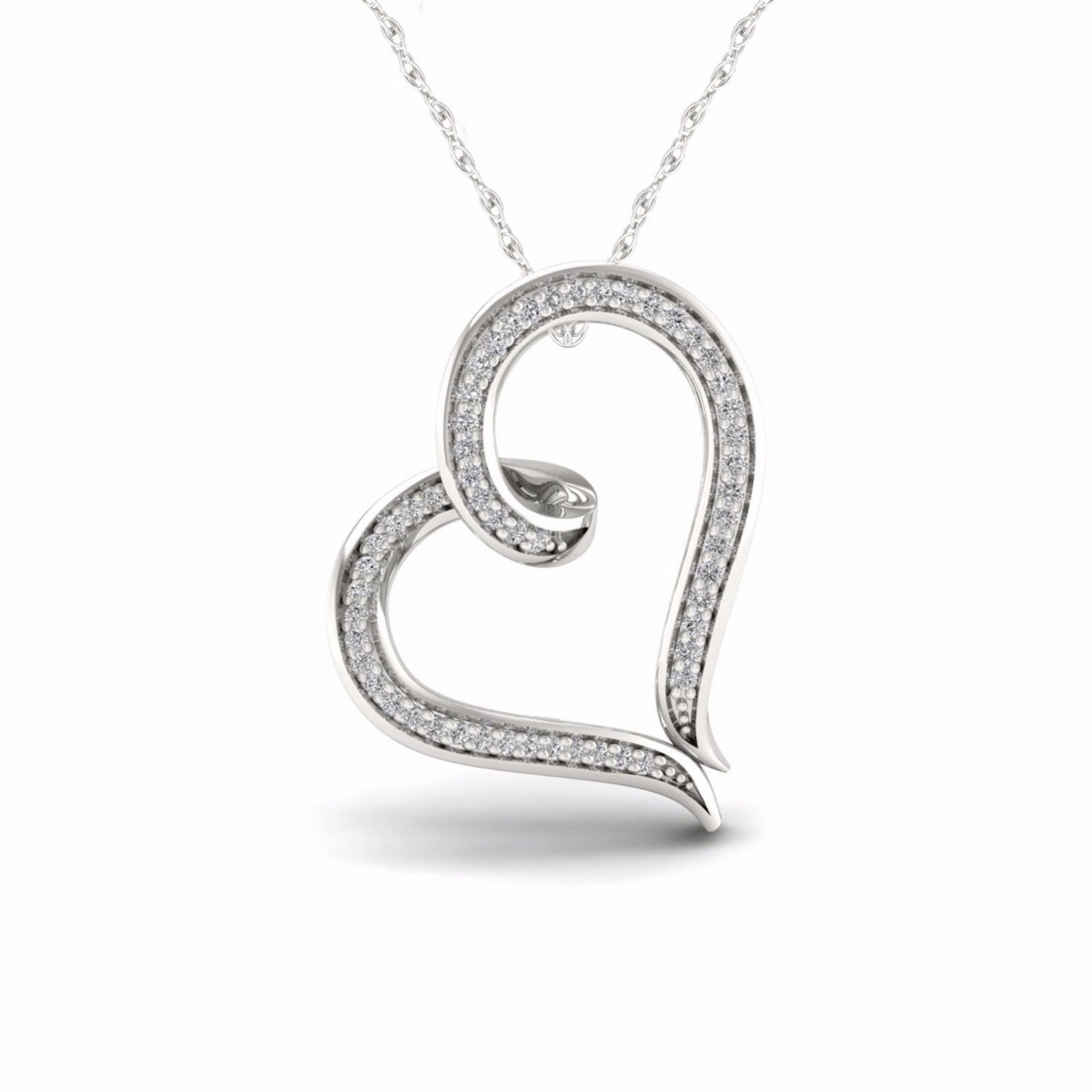 S925 Sterling Silver 0.16ct TDW Round Cut Diamond Heart Necklace (H-I, I2)