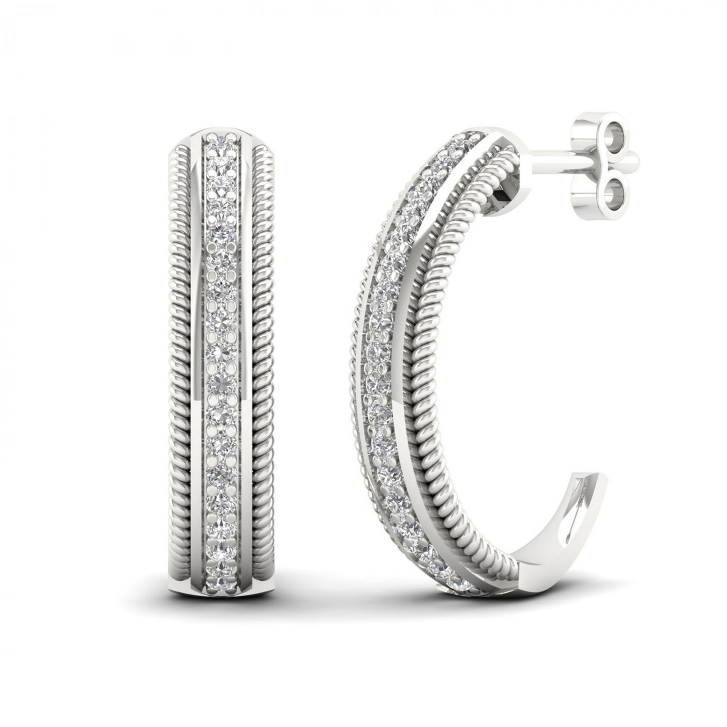 Sterling Silver 0.25ct TW Diamond Half- Hoop Earrings  (H-I, I2)