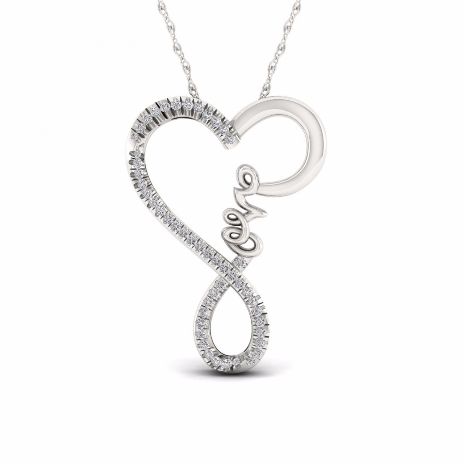 S925 Sterling Silver 0.25ct TDW Diamond Twisted Heart Love Necklace (H-I,I2)