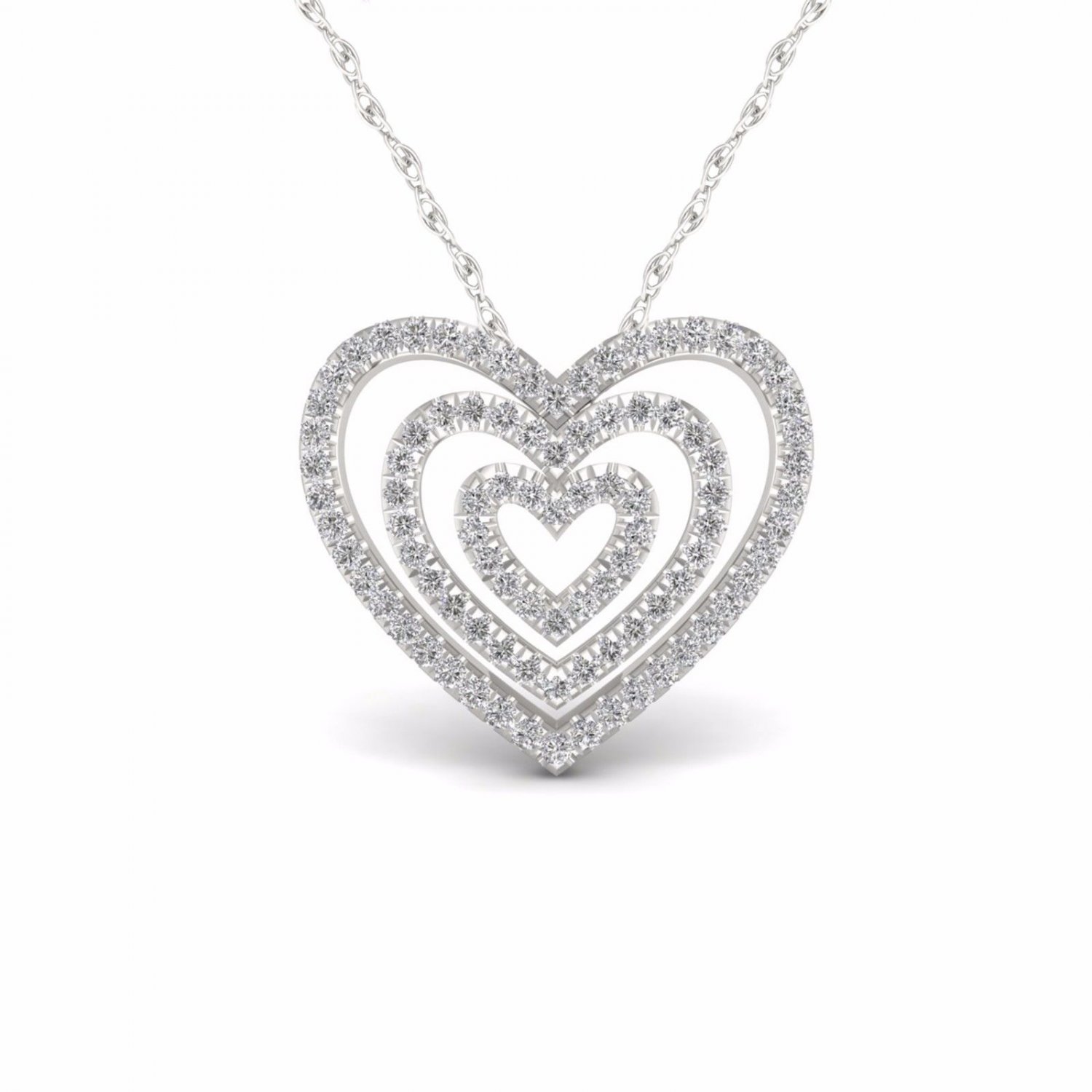 S925 Sterling Silver 0.25ct TDW Diamond Concentric Hearts Necklace (H-I, I2)