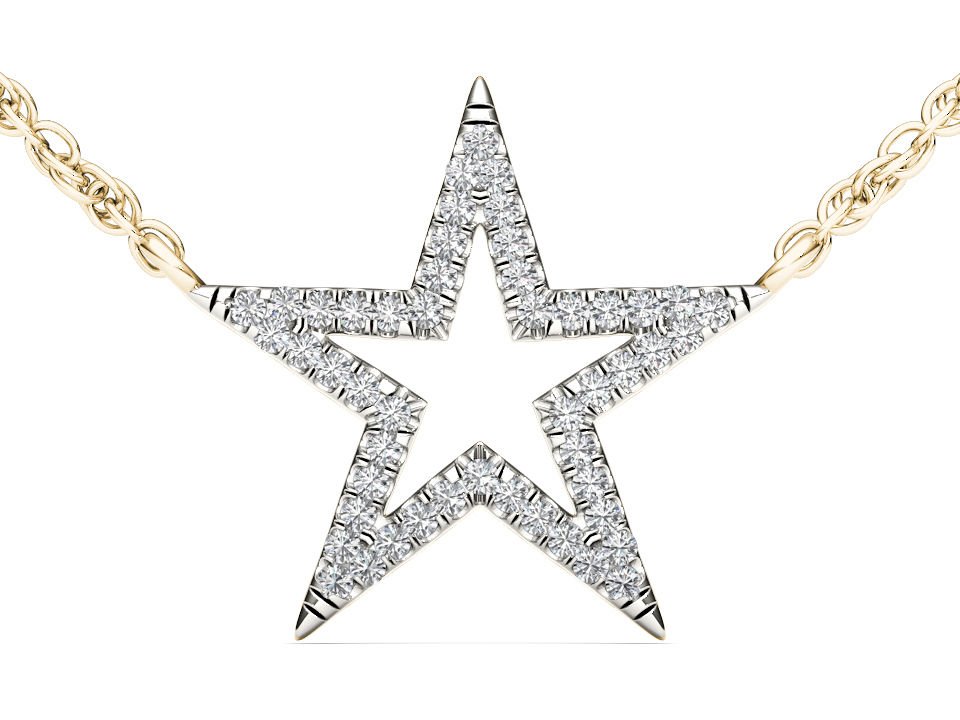10k Yellow Gold 0.12 Ct Natural Round Cut Diamond Star Pendant Necklace HI I2