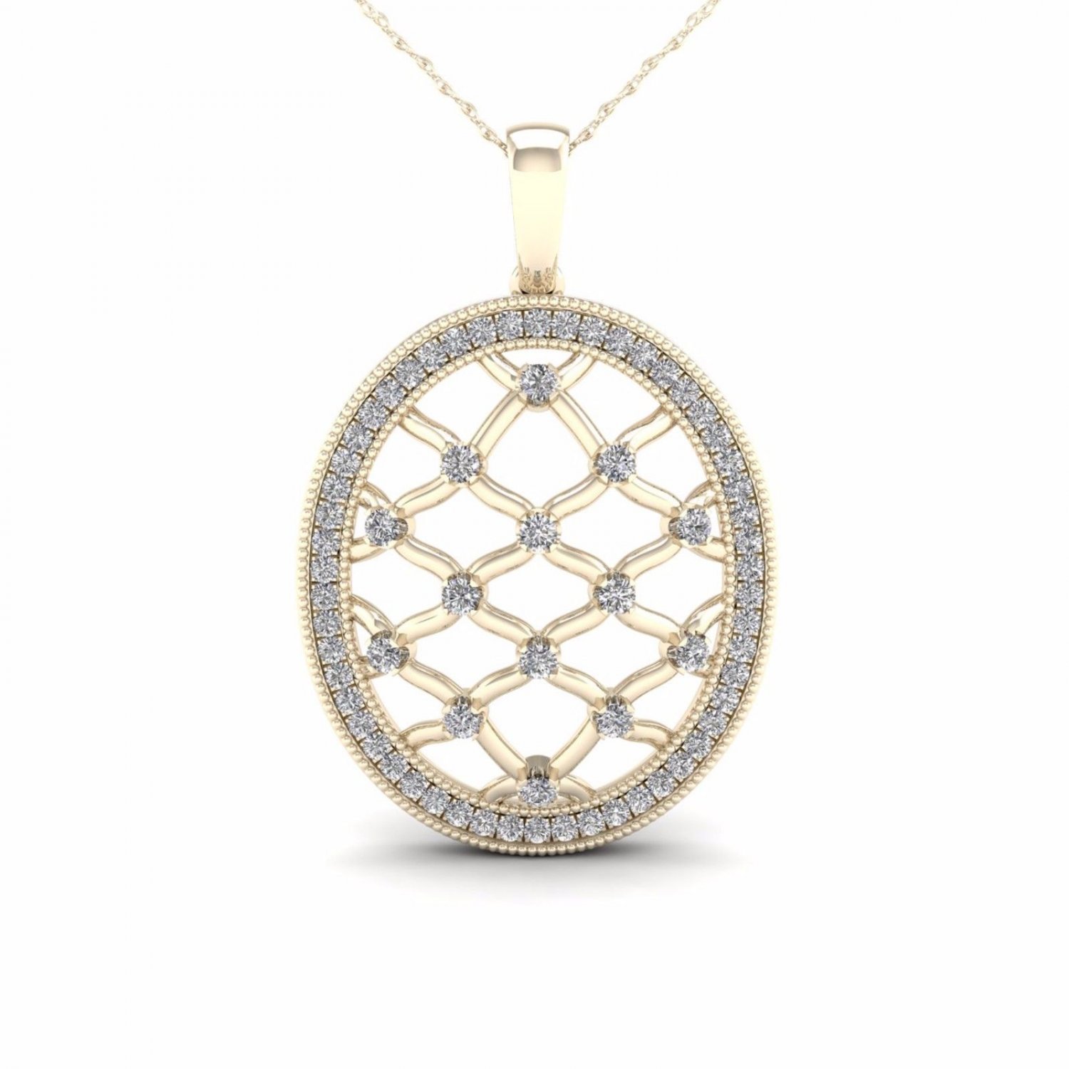 10K Yellow Gold 0.25ct TDW Diamond Oval Shape Filigree Fashion Pendant Necklace