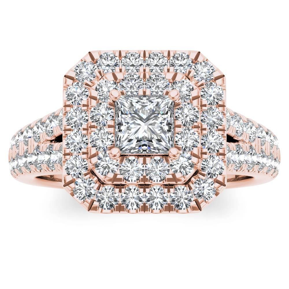 Solid 14k Rose Gold 1.5ct TDW Princess Cut Diamond Halo Engagement Ring H-I I2