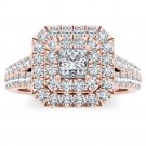 Solid 14k Rose Gold 1.5ct TDW Princess Cut Diamond Halo Engagement Ring H-I I2