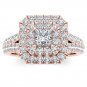 Solid 14k Rose Gold 1.5ct TDW Princess Cut Diamond Halo Engagement Ring H-I I2