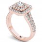 Solid 14k Rose Gold 1.5ct TDW Princess Cut Diamond Halo Engagement Ring H-I I2