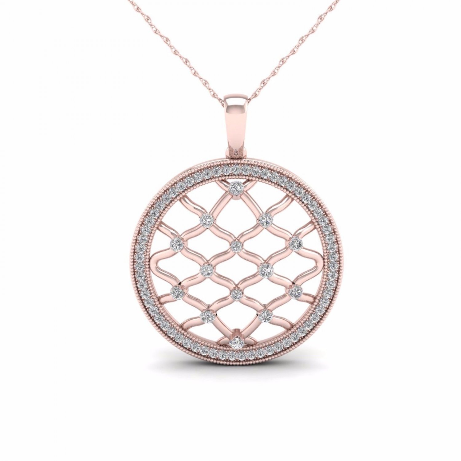 10K Rose Gold 0.25ct TDW Diamond Round Shape Filigree Fashion Pendant Necklace